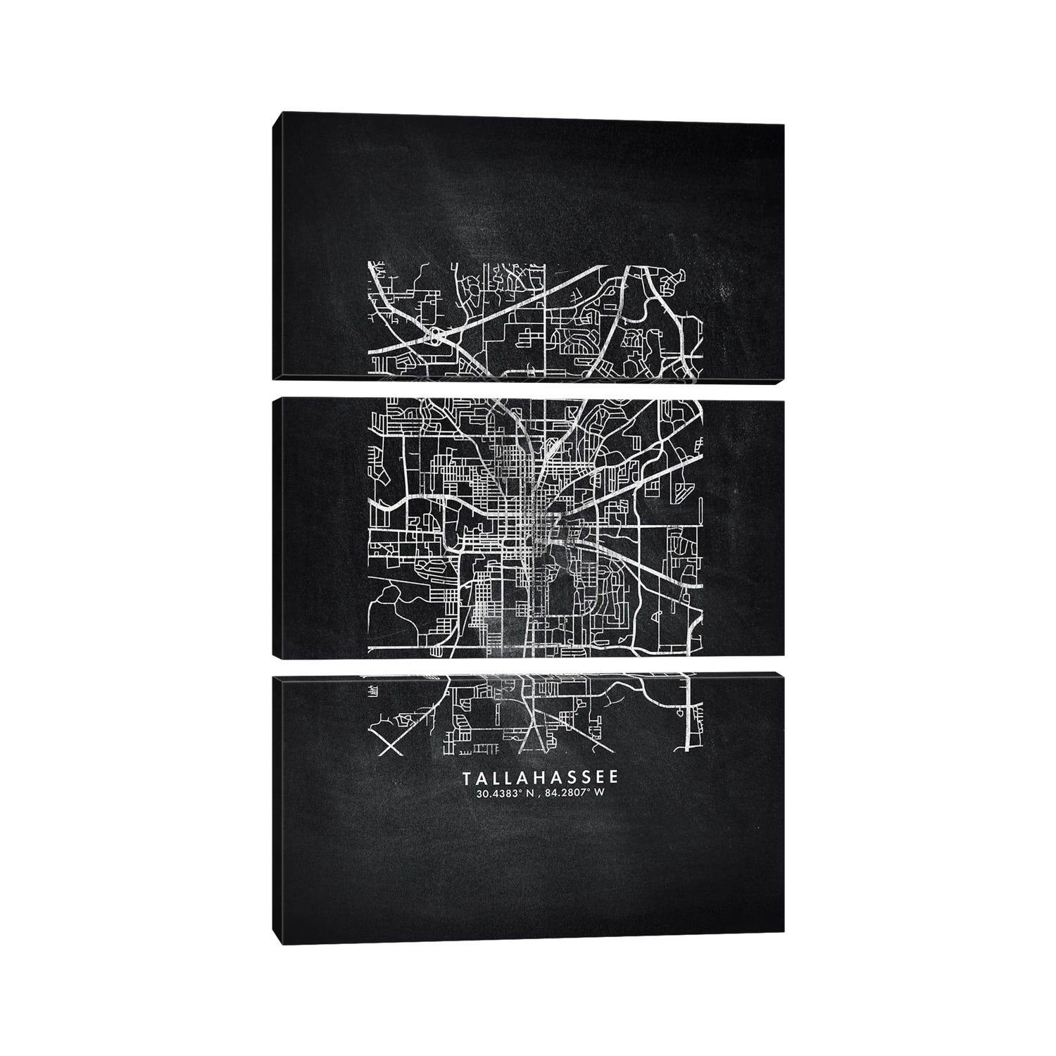 iCanvas "Tallahassee, Florida City Map Chalkboard Style" by WallDecorAddict 3Piece Canvas Wall